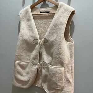 Women's Cream Fuzzy Vest